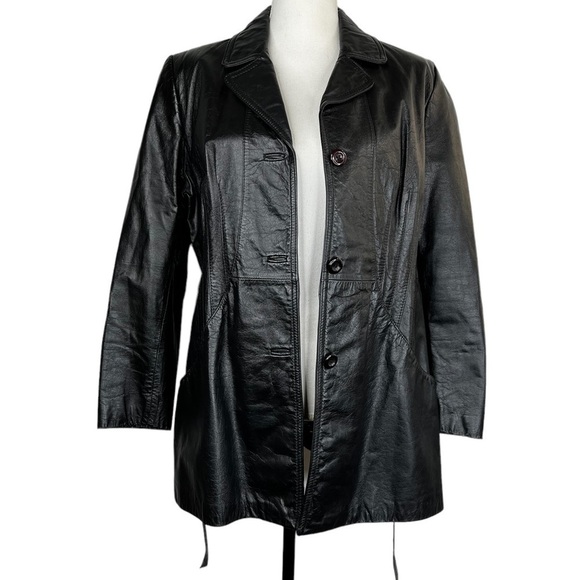 Women’s Genuine Leather Belted Button Up Jacket - Picture 6 of 11